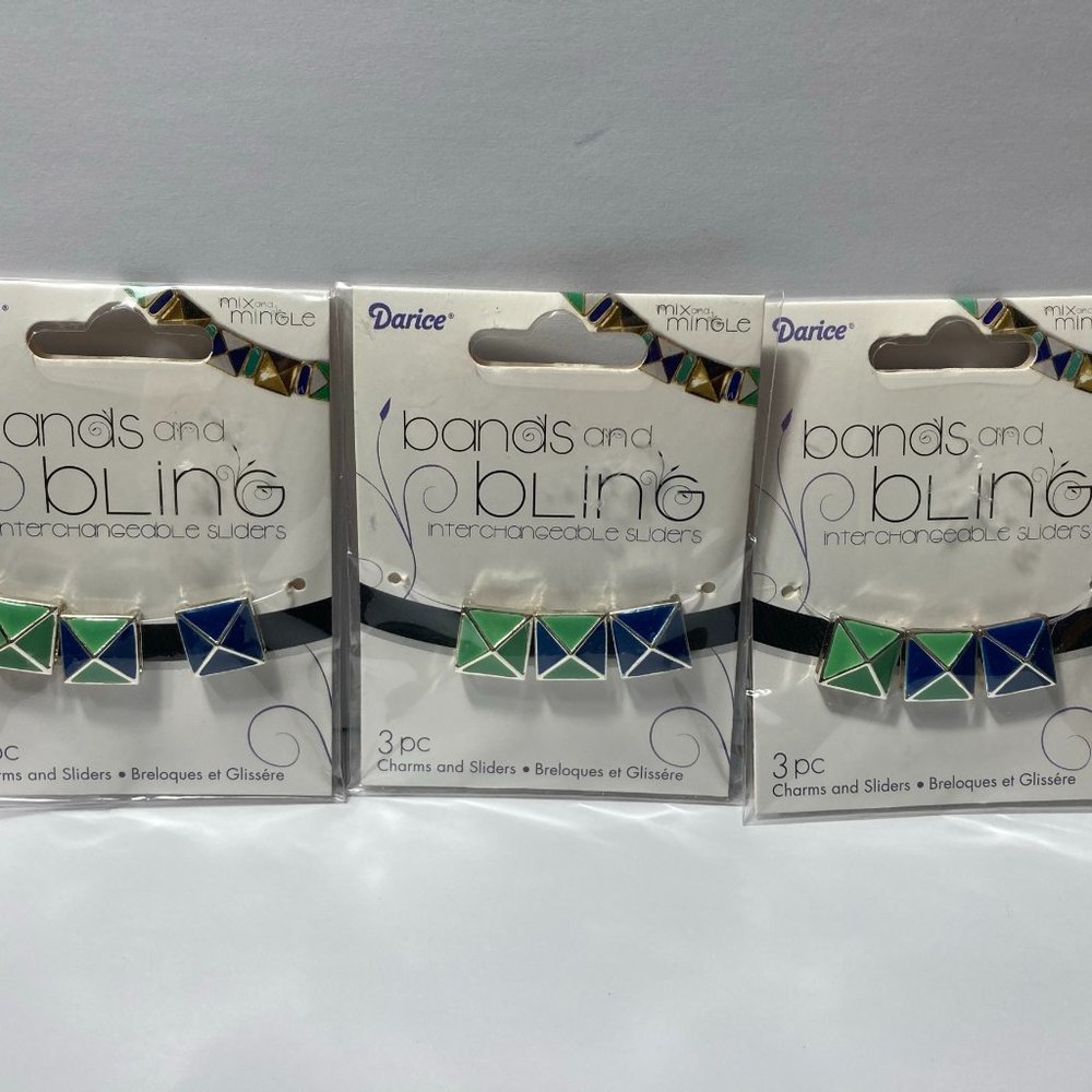 3 Jewelry Making Slider Beads Charms Blue Pyramid